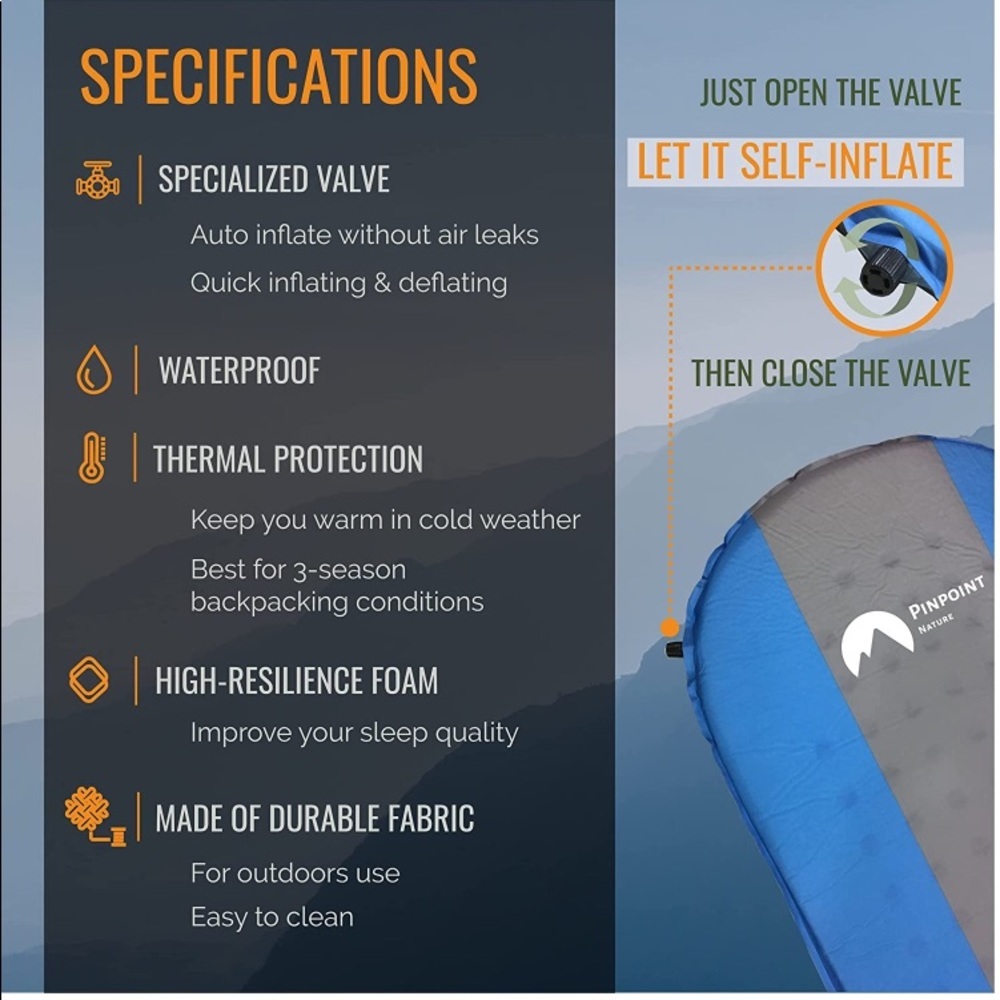 Self Inflating Sleeping Pad for Camping - Effortless Inflating - Picture 4 of 6
